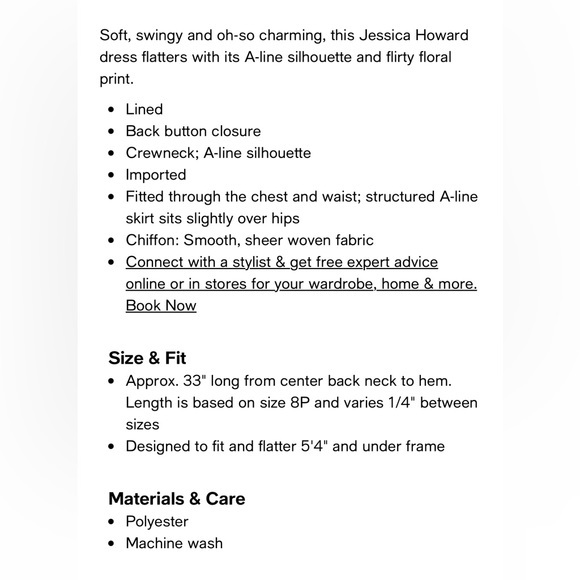 NWT, Jessica Howard, Printed-Chiffon Sleeveless A-Line Floral Dress‎ - Picture 5 of 10